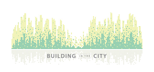 摘要城市矢量，均衡器背景。透明的城市景观，点点大厦在夜晚的城市。图片下载