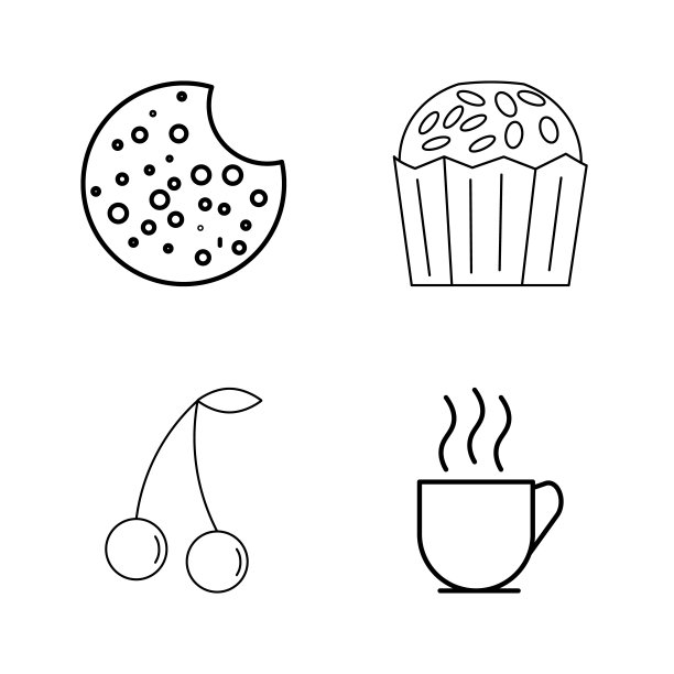 食物和饮料线性图标设置图片下载