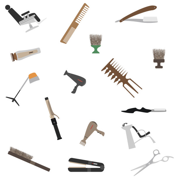 无缝的背景。一组发型或理发店的图标。图片下载