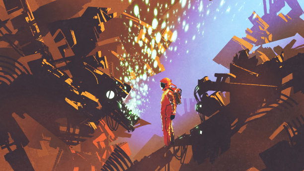 宇航员站在控制面板前素材图片