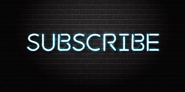 矢量现实隔离霓虹灯订阅字母装饰和覆盖在墙壁背景。社会化媒体和SEO的概念。图片下载