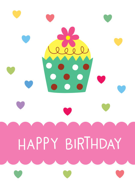 纸杯蛋糕生日贺卡矢量。松饼快乐生日卡向量。蛋糕贺卡。松饼贺卡。图片下载