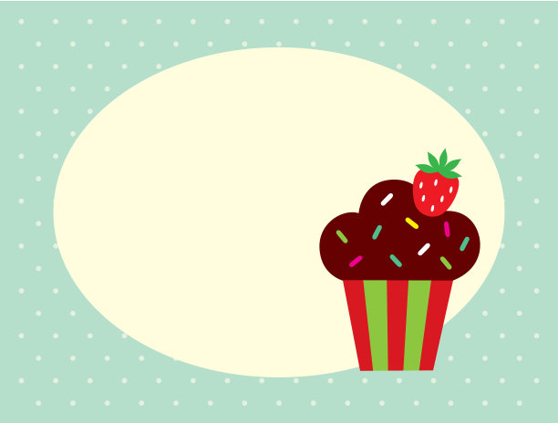 新鲜纸杯蛋糕生日贺卡矢量。新鲜松饼快乐生日贺卡向量。图片下载