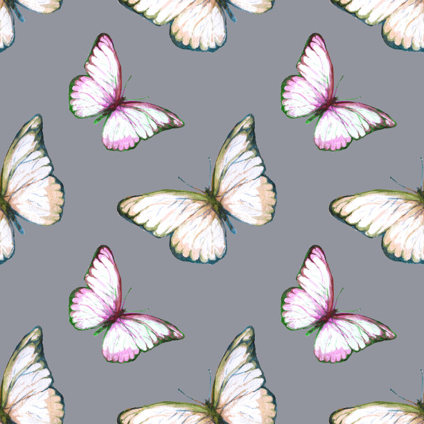 水彩无缝图案彩绘蝴蝶图片下载