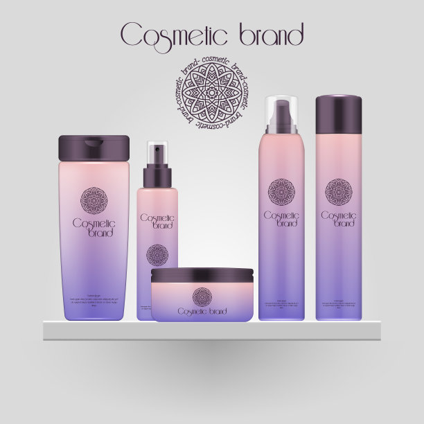 一套逼真的渐变颜色化妆瓶。3D模型瓶孤立的白色背景。化妆品包。图片下载