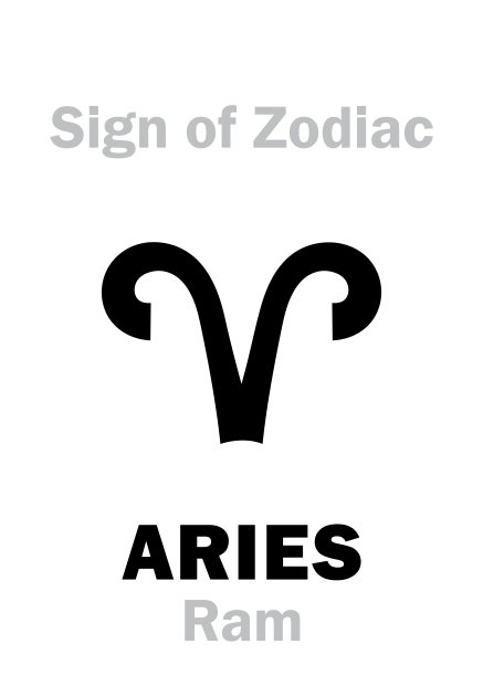 星座:黄道十二宫白羊座。象形文字符号(单符号)。素材图片