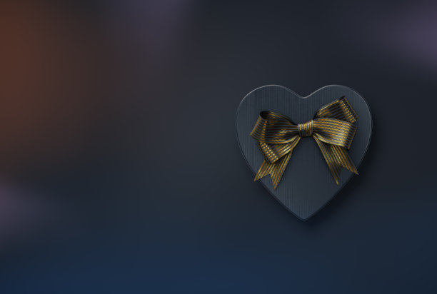 心形礼盒与黑色蝴蝶结图片下载