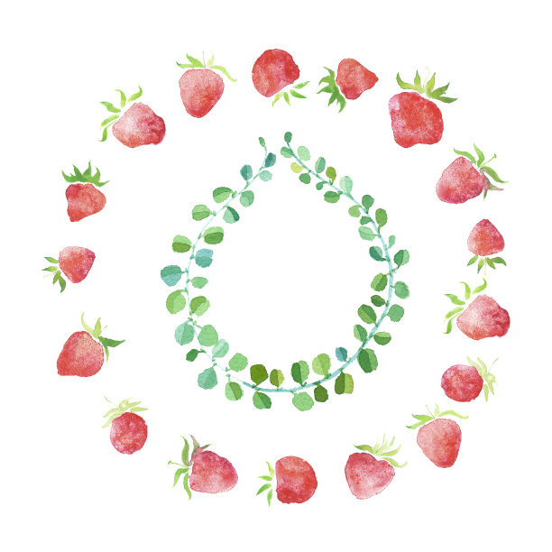 水彩草莓婚礼浆果乡村风格花环素材图片