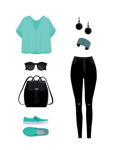 一套时尚女装和配饰。图片下载