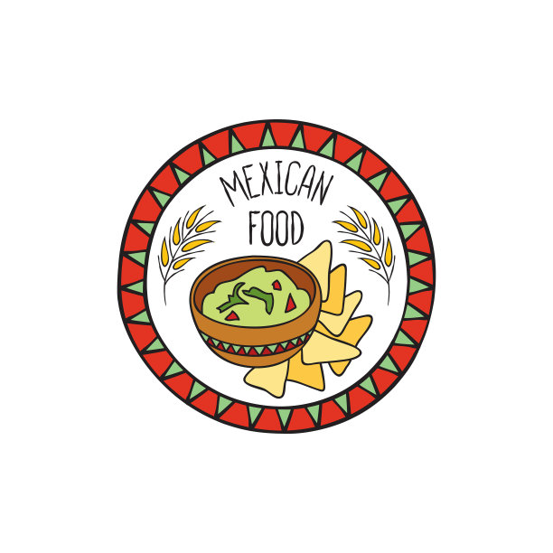 墨西哥鳄梨酱食品涂鸦符号。圆形标志。快餐图标。图片下载