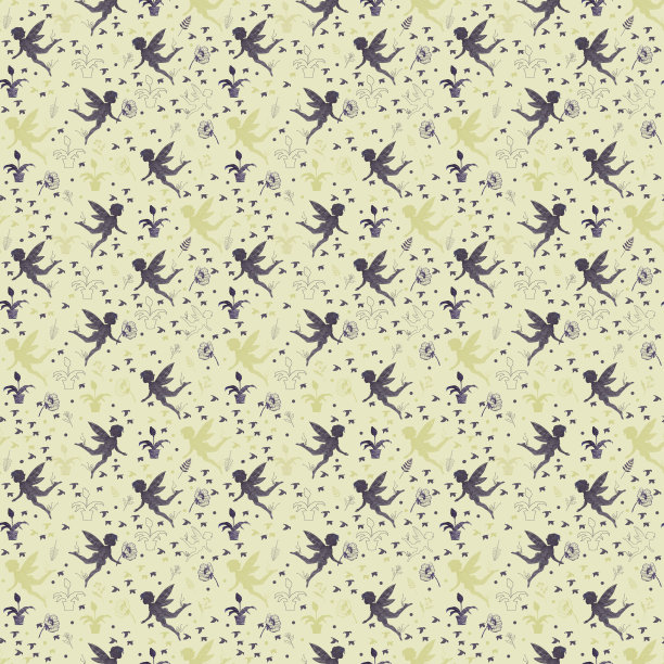 无缝图案与精灵，郁金香和喷壶。图片下载