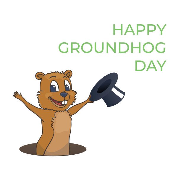 快乐的土拨鼠日设计可爱的土拨鼠。向量图片下载