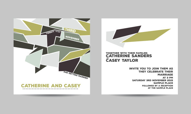 婚礼邀请卡与抽象的几何背景图片下载