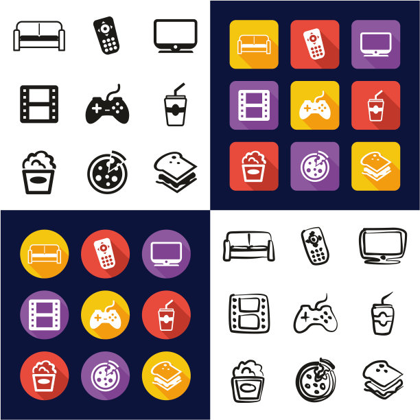 沙发土豆一体图标黑白彩色扁平手绘套装图片下载