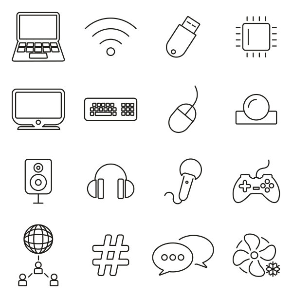 电脑技术与设备图标细线矢量图集图片下载