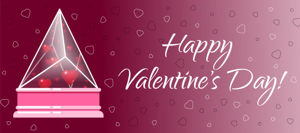 致以情人节的问候。心形在玻璃金字塔帽下的支架上图片下载