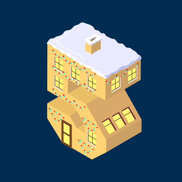 等距向量5号黄色5号蓝色冬季圣诞房子形状的5号5号房子等距字母图片下载