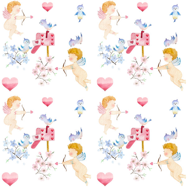 水彩情人节图案与丘比特图片下载