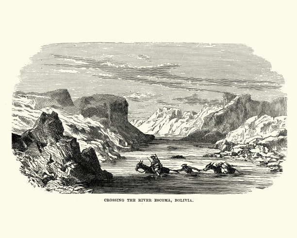 穿越埃斯柯玛河，玻利维亚，19世纪图片下载