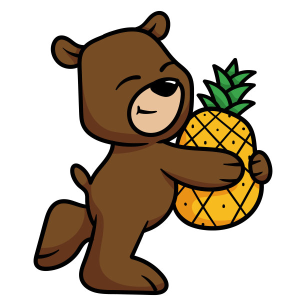 卡通熊抱着菠萝图片下载