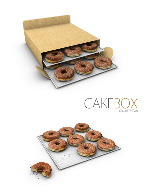 打开纸盒饼干或蛋糕在白色背景的3d插图图片下载