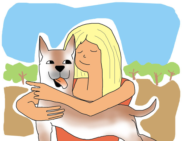 年轻女子怀抱的爱犬图片下载