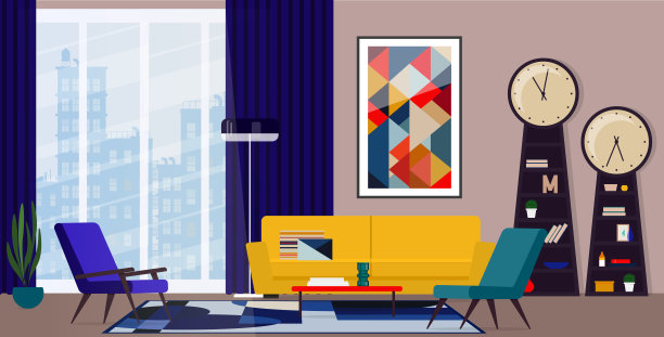 60年代风格的客厅大胆的室内设计图片下载