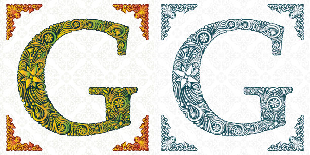 向量字母g图案字体。字母组合。装饰性的字母表。春天的模式。图片下载