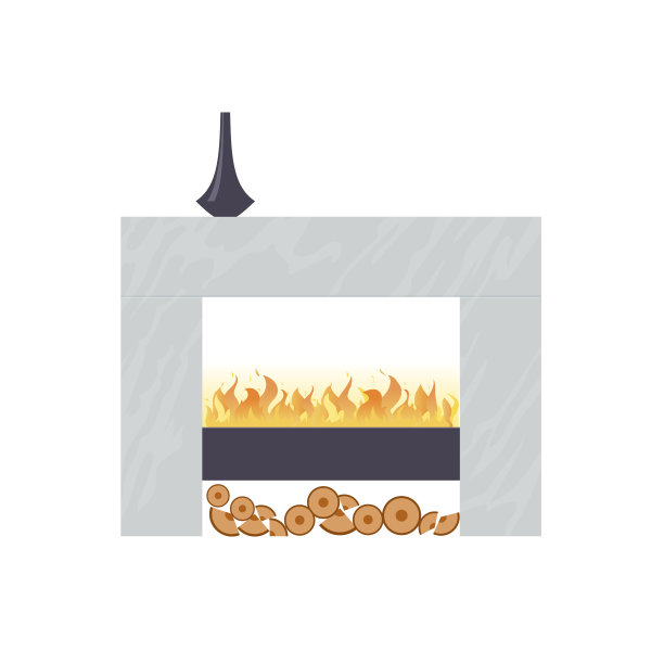 经典的壁炉由天然石材、石膏制成，具有燃烧的火焰图片下载