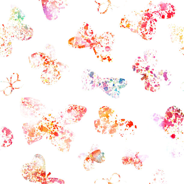 无缝模式与水彩蝴蝶剪影和飞溅图片下载