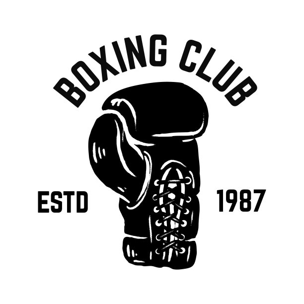 拳击冠军俱乐部。带有拳击手套的徽章模板。商标、会徽、标识的设计元素。图片下载