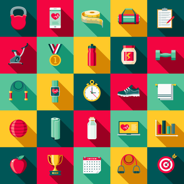 平面设计健身图标设置与侧面阴影图片下载