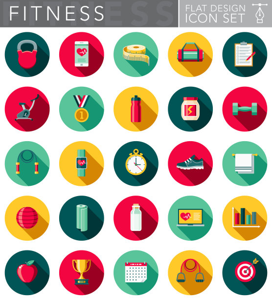 平面设计健身图标设置与侧面阴影图片下载