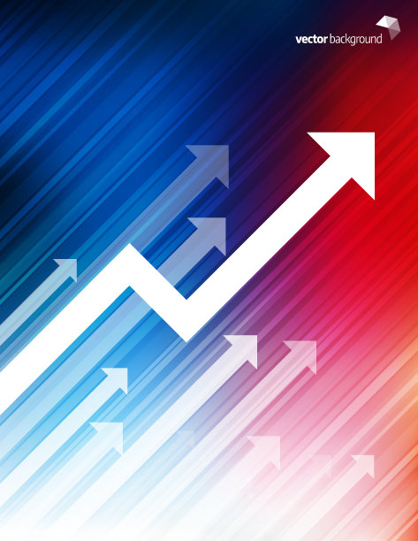 蓝色和红色背景与褪色的白色方向箭头图案图片下载