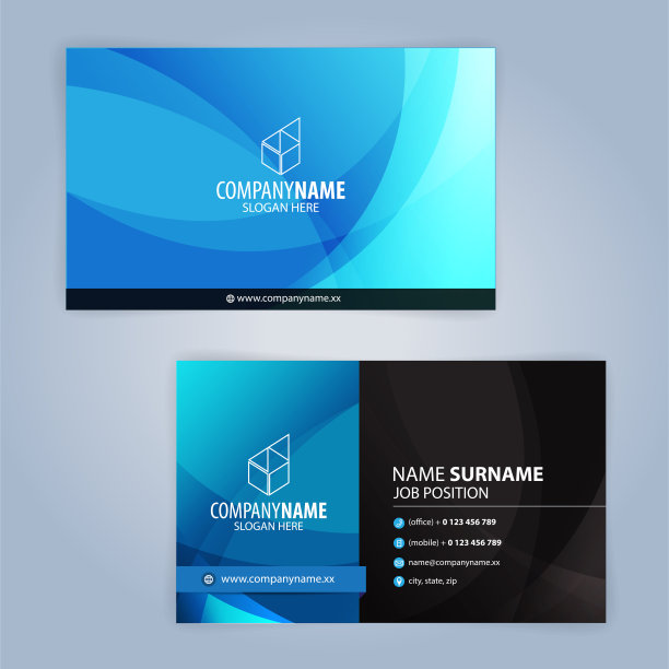 蓝白色现代名片模板图片下载