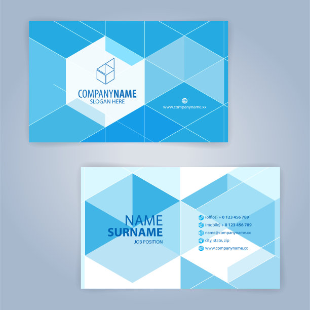 蓝白色现代名片模板图片下载