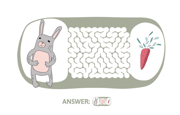 兔子和胡萝卜的儿童迷宫。儿童益智游戏，矢量迷宫插图。图片下载
