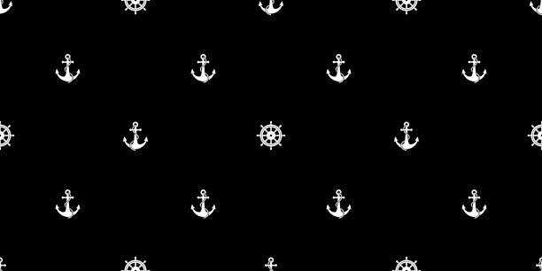 舵手锚矢量无缝图案海洋航海船海洋孤立的壁纸背景黑色图片下载