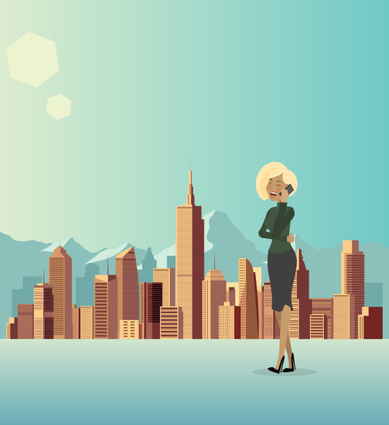 一个女人正在城市里谈论生意图片下载