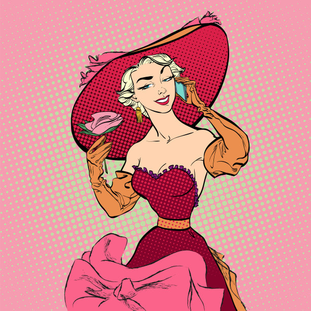 移动说女人。戴着大帽子的复古模特图片下载