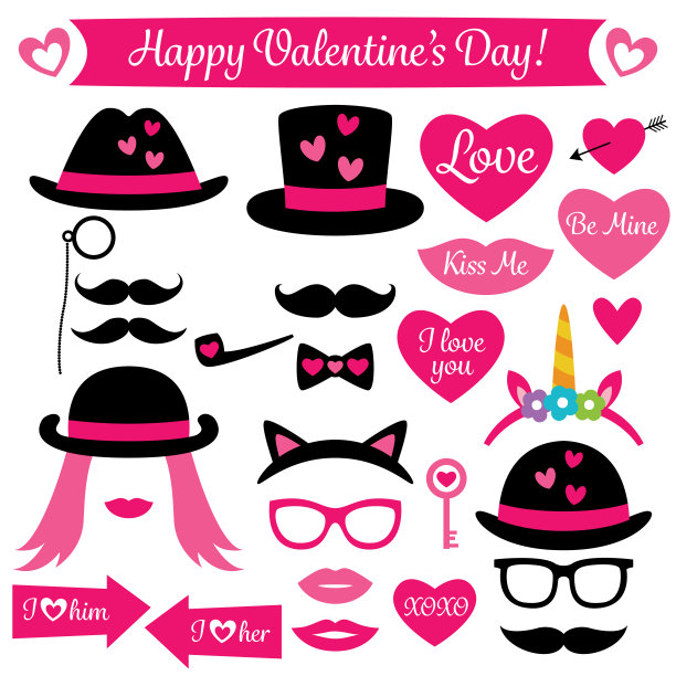 情人节照片亭道具，孤立的设计元素图片下载