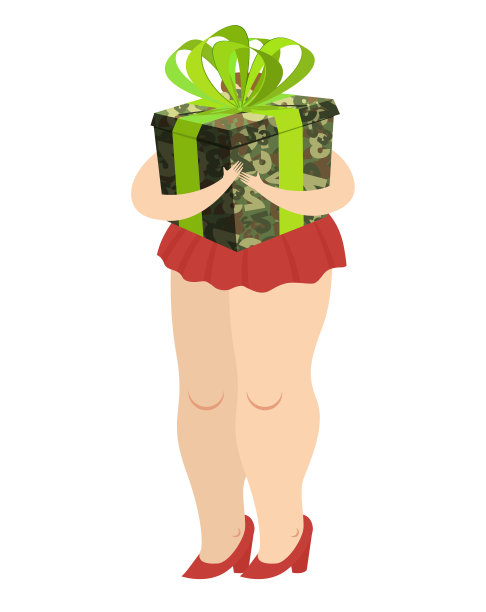 2月23日。女人赠送军事礼盒。俄罗斯卫国节男子的传统礼物。图片下载