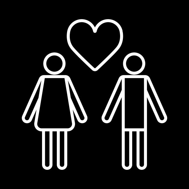 相爱的情侣用心矢量图标，轮廓平象形孤立在黑色。爱的象征,说明。图片下载