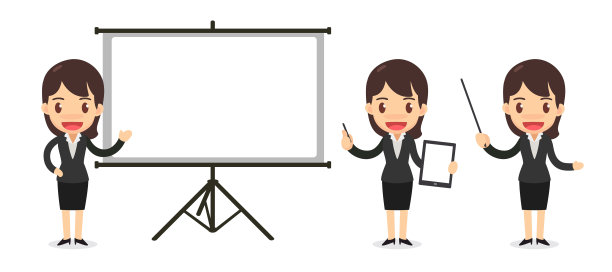 一套商业女性的性格在行动。演示项目。图片下载