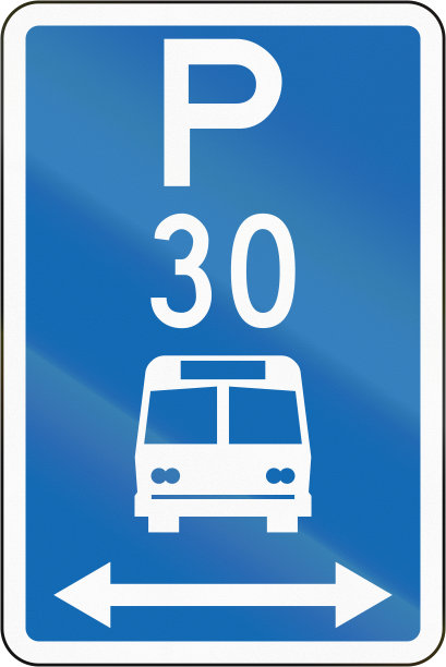 新西兰道路标志-有时间限制的公共汽车停车区，此标志的两侧图片下载