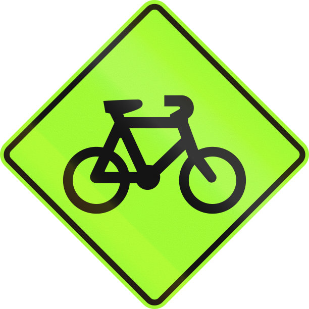 新西兰路标-注意骑自行车的人，荧光绿色版本图片下载