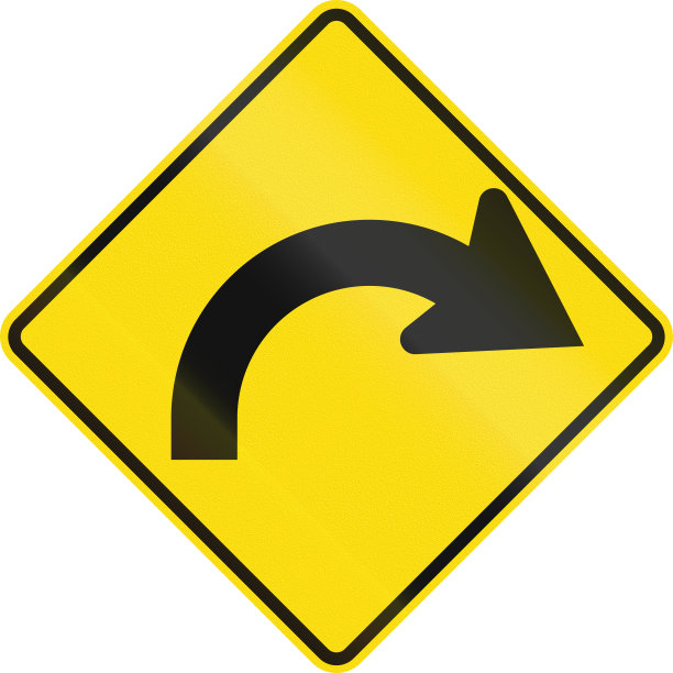 新西兰路标-向右弯曲90度到120度图片下载