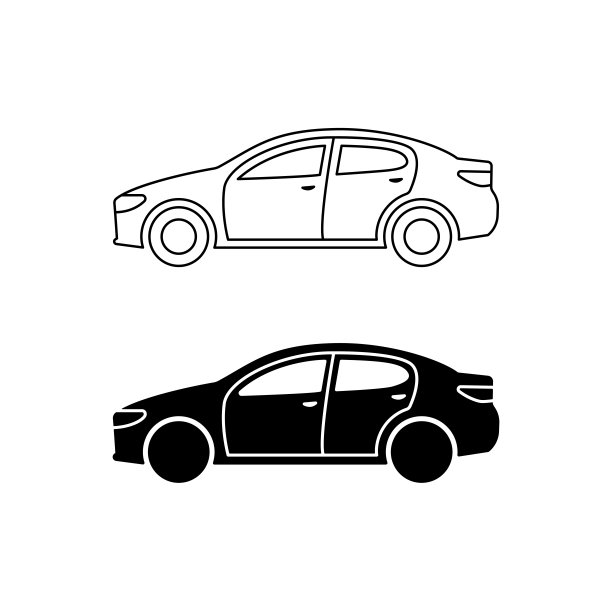 轿车图标线和白色背景上的黑色填充图片下载