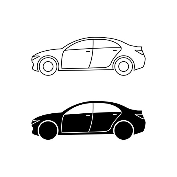 轿车图标线和白色背景上的黑色填充图片下载