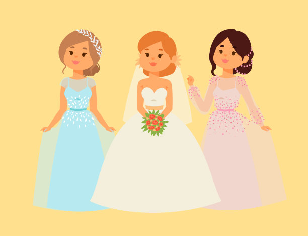 婚礼新娘字符矢量插图庆祝婚礼时尚女人卡通女孩白色仪式结婚礼服图片下载